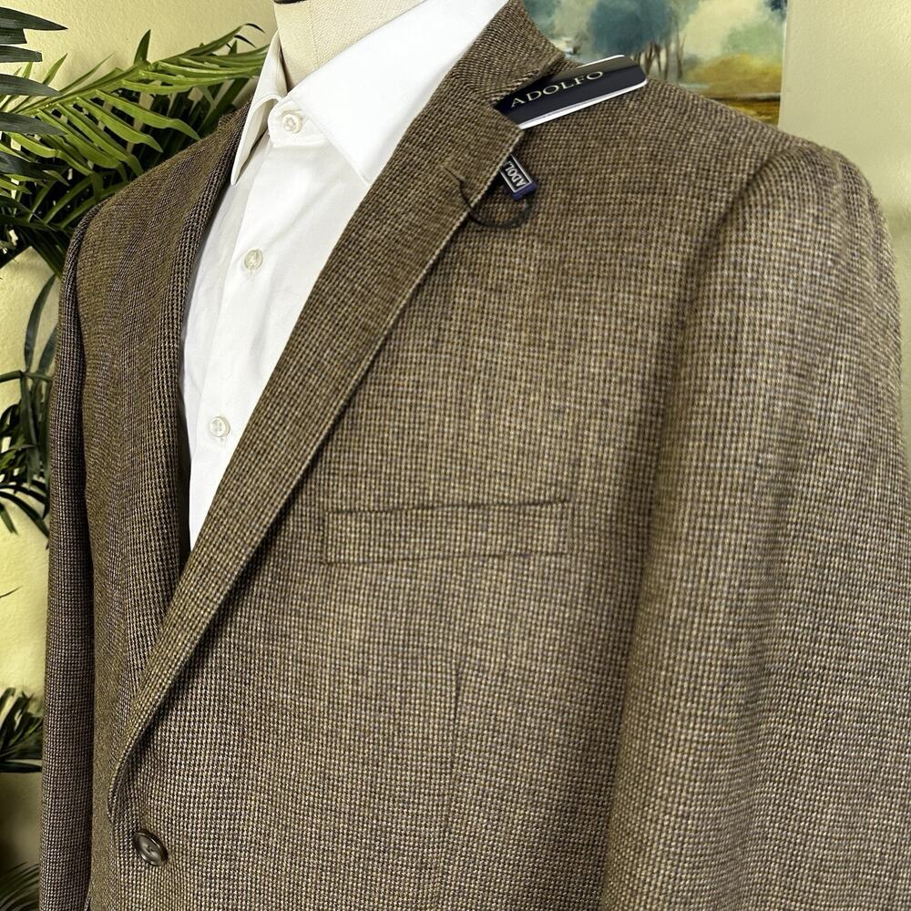 Adolfo Sportcoat Blazer Men 46R New w Tags Lambswool Brown Beige Woven